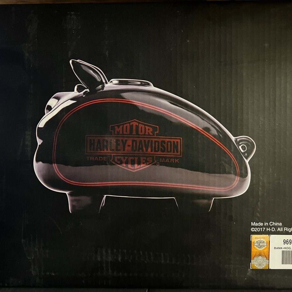 Harley Davidson large black with red piggy bank NEW IN BOX
